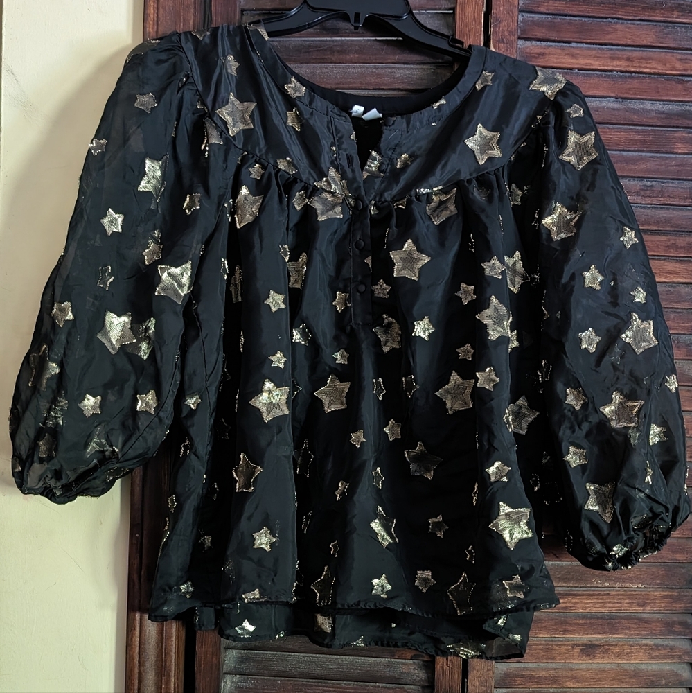 Fun black and gold star top